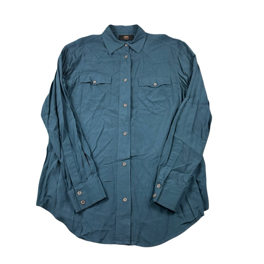 Frye Rayon‎ Blue Dual Pocket Women's Button Front Size Small NWOT